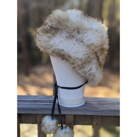 Vintage 60s Sheepskin Shearling Fur Hat With Pom Poms Made in Italy Boho Winter - Picture 3 of 16
